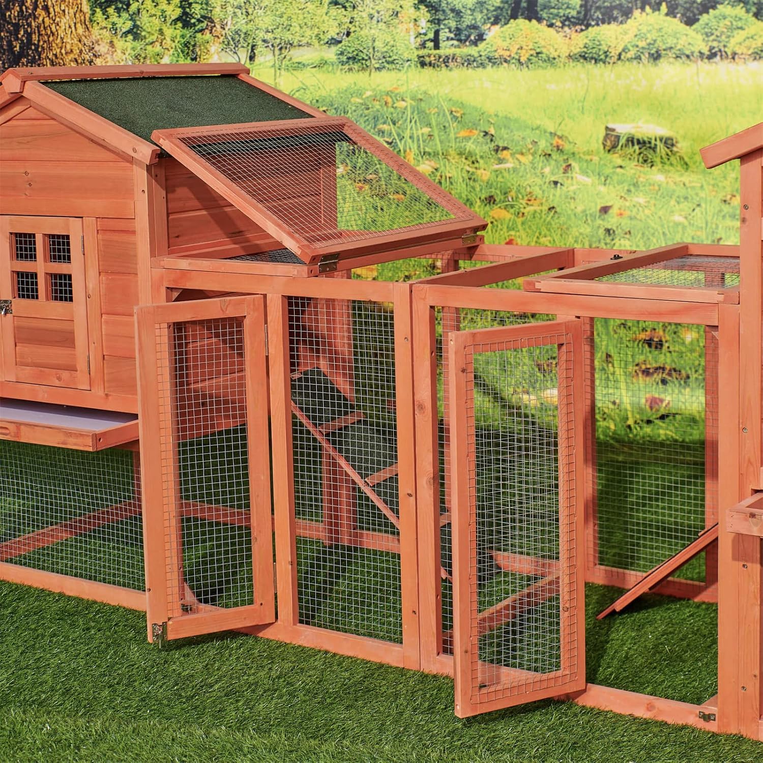 VERYKE Chicken Coop 2 Tier Rabbit Hutch Pet Cage Small Animal Enclosure Habitat Wooden Weatherproof Chicken House with 2 Run Play Areaand & 2 Cleaning Tray Outdoor 125 Inches(Natural)
