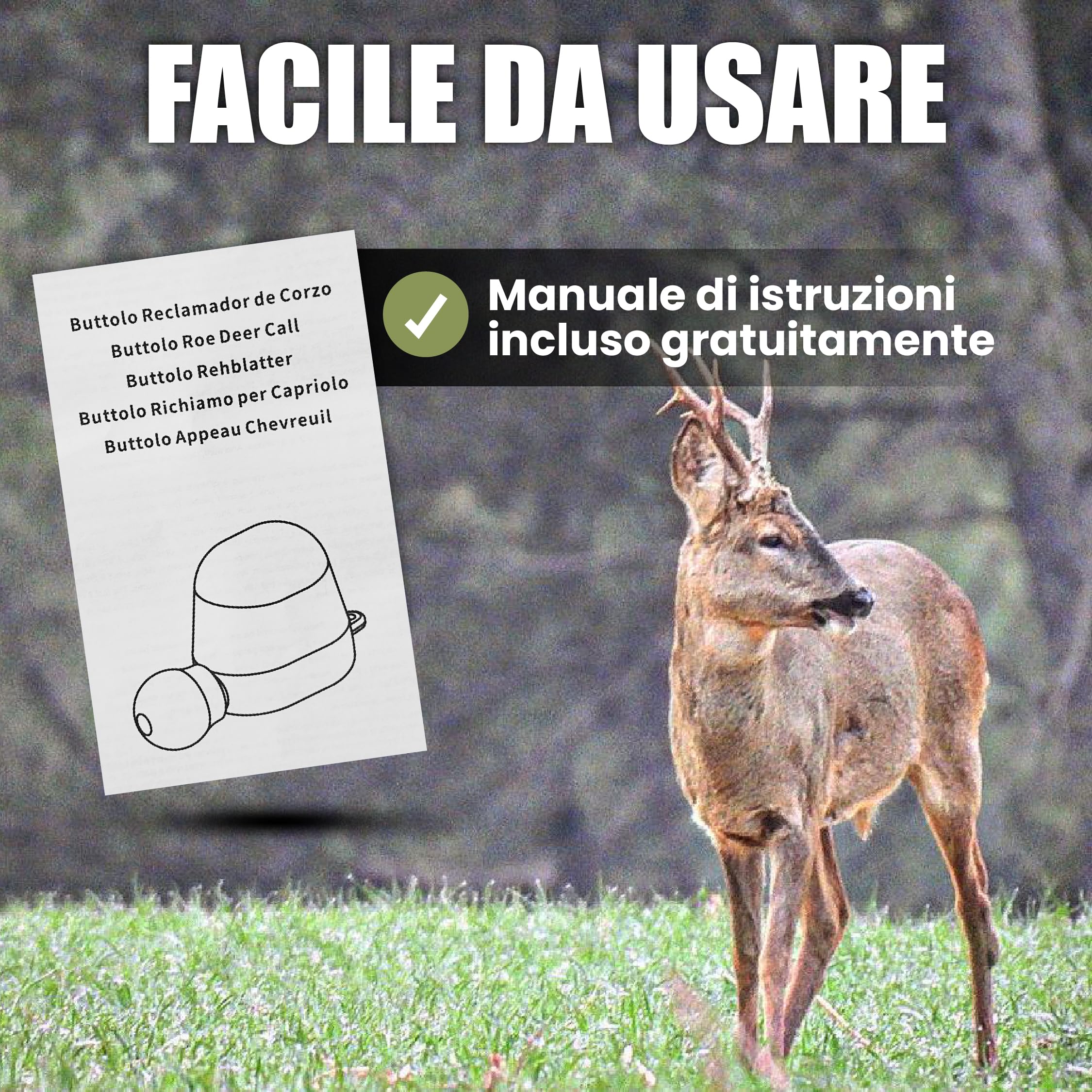 RICHIAMO CAPRIOLO e ATTRATTIVO PER CAPRIOLO – Buttolo Capriolo Originale per l'osservazione del capriolo | Strumento efficace caprioli, con corda e manuale multilingue, richiamo per capriolo maschio.