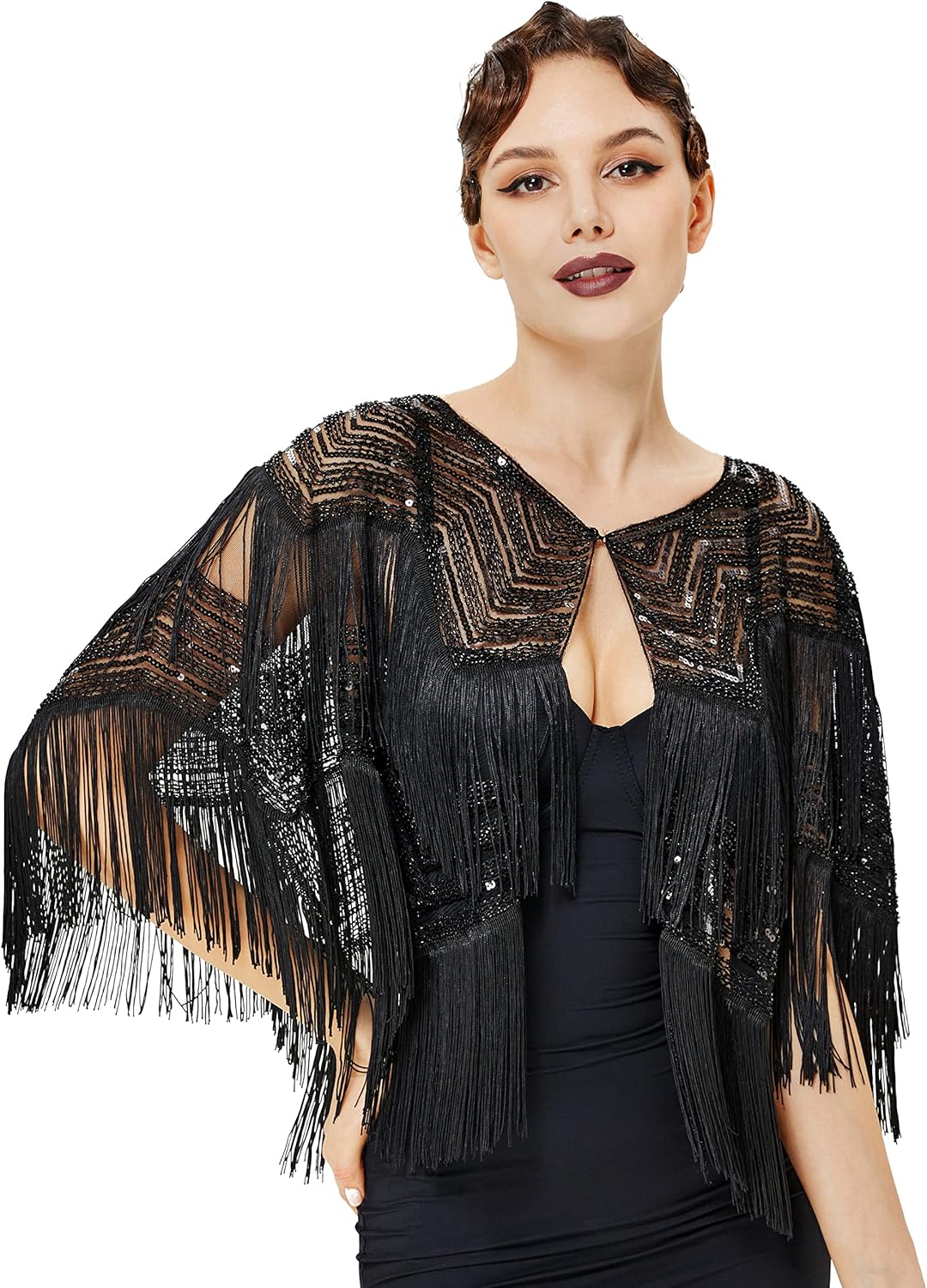 BABEYOND Gatsby Shawl Wrap for 1920s Evening Party Night Cape for Women Bridal Sequin Capelet