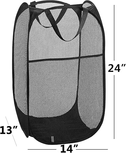 Miniatura 5 de Cesta de lavandería plegable de malla con asa duradera, fácil de abrir y plegar para dormitorio, cuarto de servicio, dormitorio, caravana (blanco)