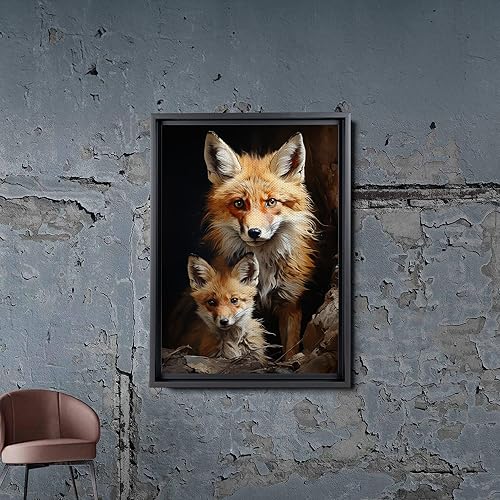 Miniatura 2 de Fox Mother Cub Prints, In The Style Of Stencil,Based, Ivory, Kids Wall Art, Kids Wall Art Display, Mom And Baby Animal Art Print, Wall Art, Wall