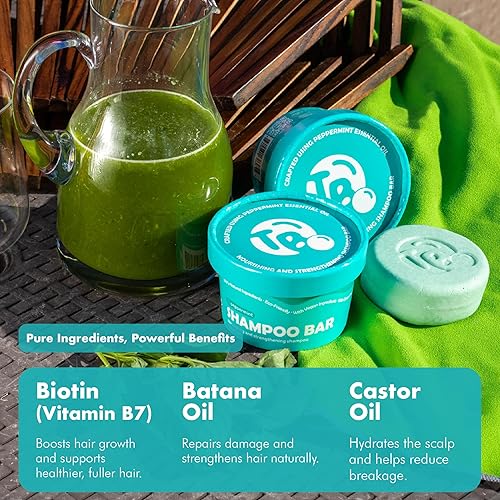 Miniatura 4 de Aceite de ricino + barra de champú de biotina para el crecimiento del cabello, aceites esenciales de menta, fortalecimiento, engrosamiento y cabello