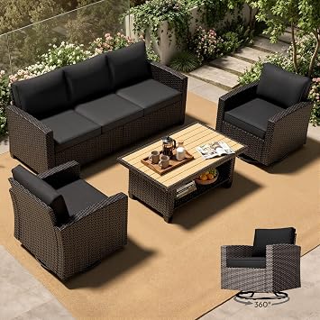 Patio Furniture Set - 30% Thicker Wicker - 4 Piece Wicker Outdoor Patio Conversation Set,Rocking Swivel Chair, 3 Seat Sofa, Modular Rattan Sectional Sofa for Backyard, Garden, Patio, Poolside
