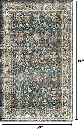 Miniatura 2 de Dripex Alfombra de área lavable vintage, alfombra de entrada bohemia de 3 x 5 pies para puerta de interior, alfombra de noche antideslizante de pelo