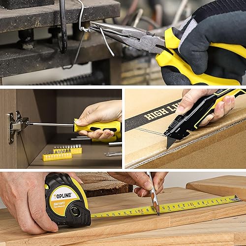 Miniatura 7 de TOPLINE Juego de herramientas manuales de 390 piezas para el hogar, bolsa de herramientas de boca ancha de 14 pulgadas con herramientas incluidas,