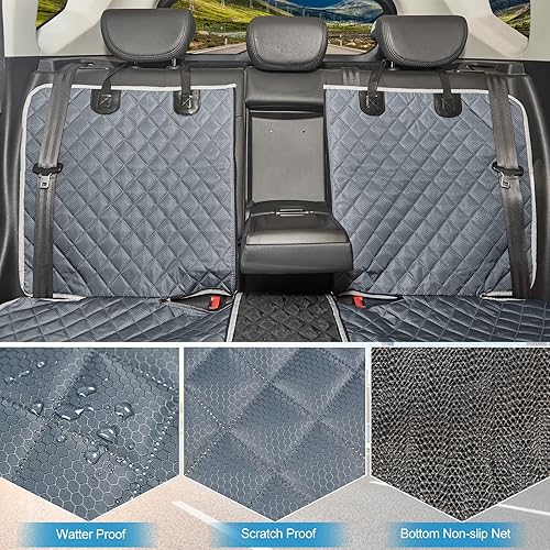 Miniatura 3 de ANOSOSPECIAL Funda de asiento de coche gris para asiento trasero, piel antiadherente, apta para mascotas e impermeable, protector interior de ajuste