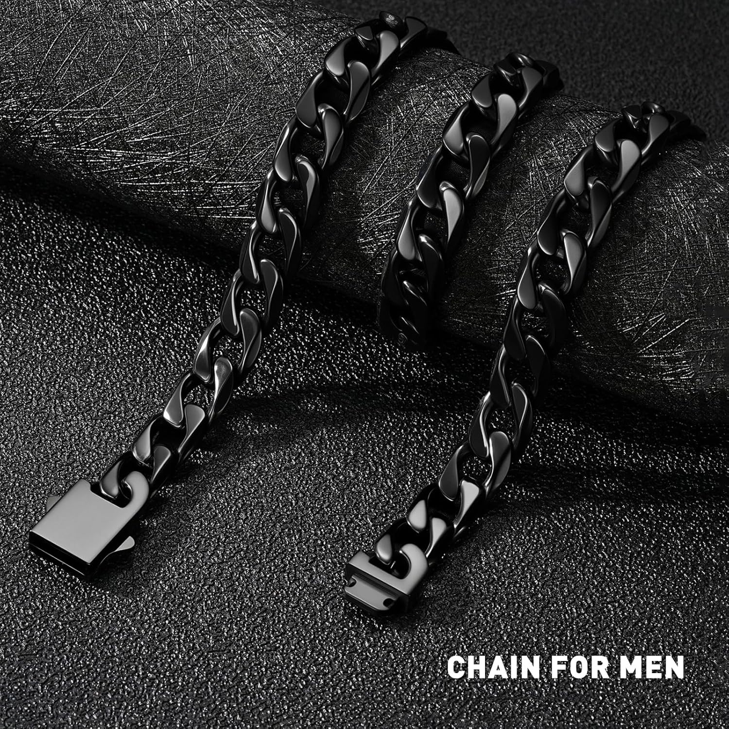 11MM Cuban Link Chain for Men Silver Chains for Men, 316L Stainless Steel and 925 Sterling Silver Filled, Sliver Mens Chain, Available In 20/22/24/26/28/30 Inches, Black Silver Mens Necklaces - Image 3