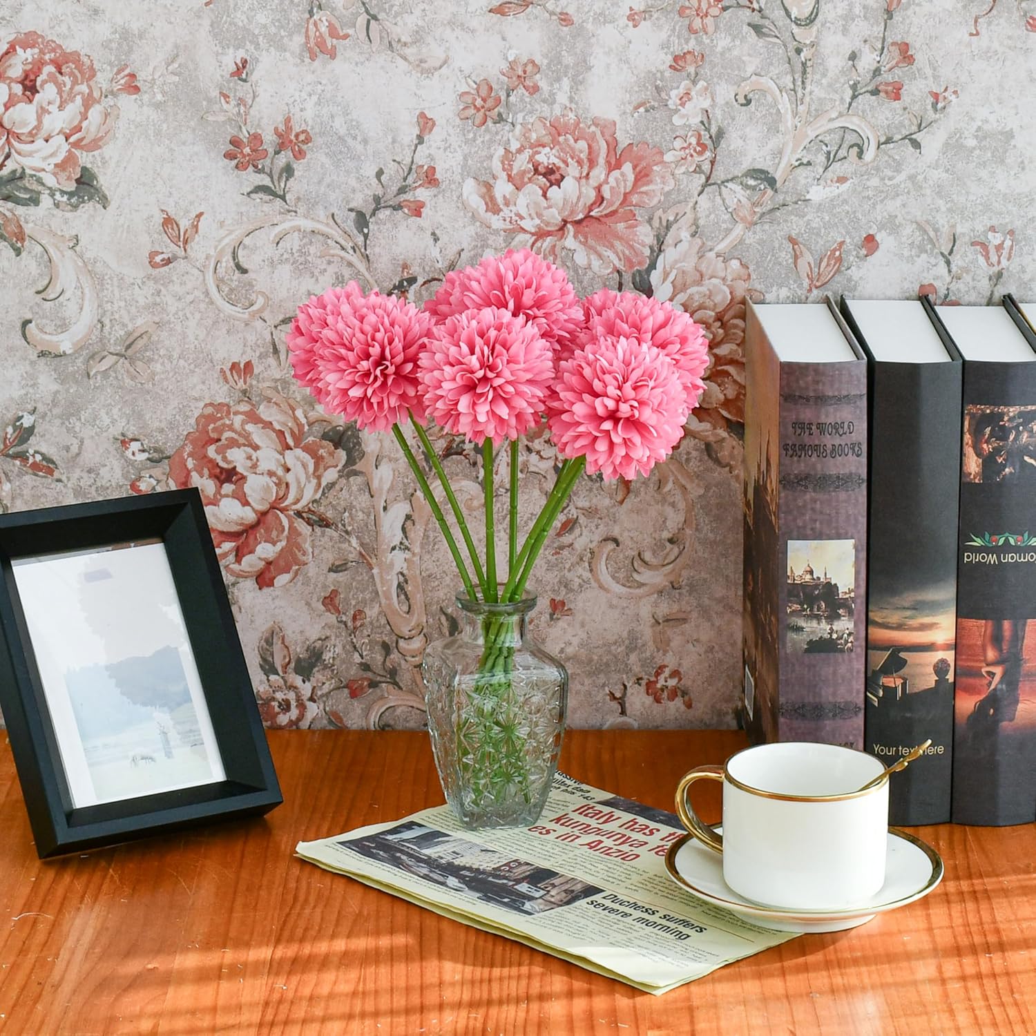 Mandy's Hot Pink Artificial Ball Chrysanthemum 12 Stems Faux Flowers with Bendable Stems for Valentine's Day and Easter Decorations DIY Wedding Centerpiece Fall Decor Home Arrangements - Image 4