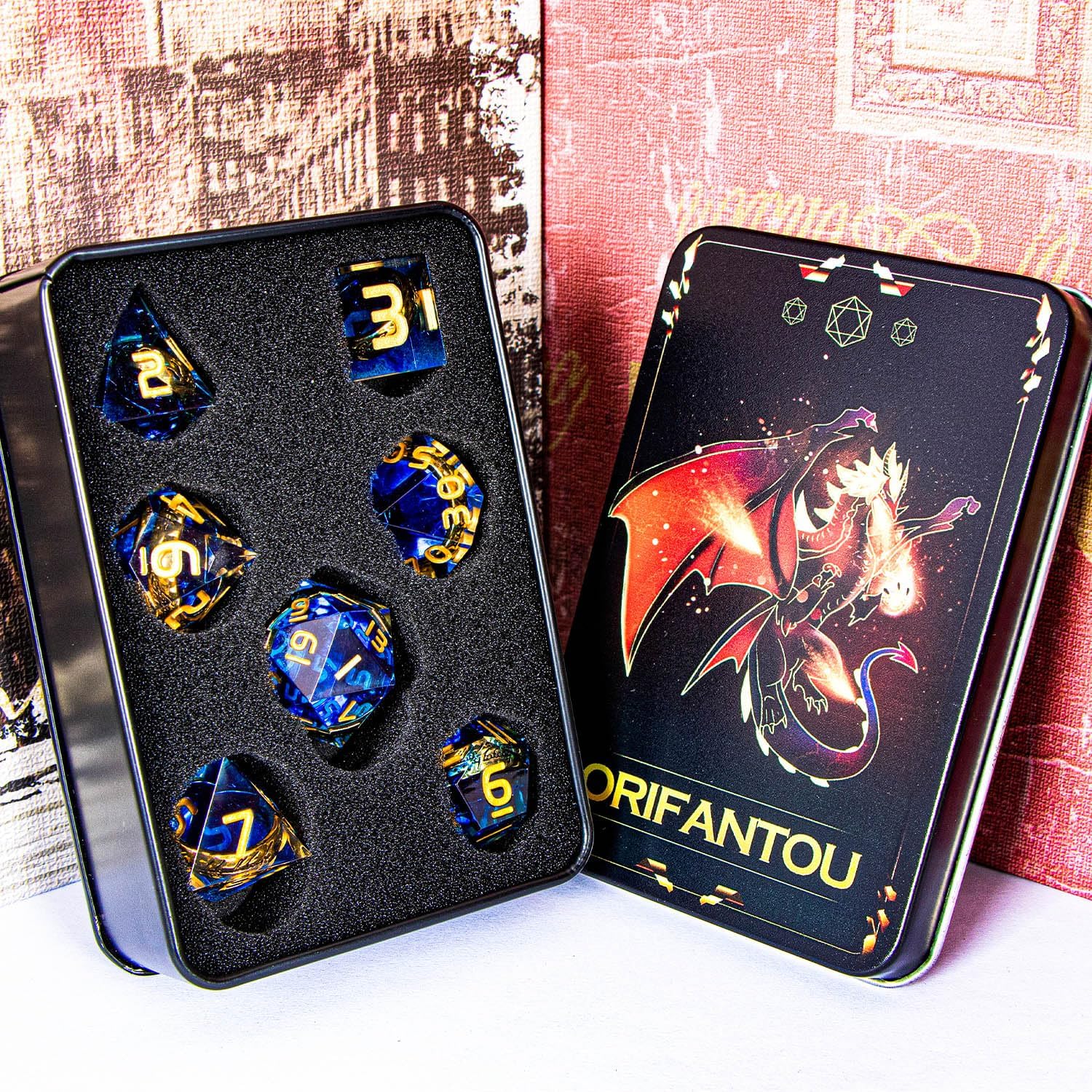 Magic Golden Ring DND Dice Set Sharp Edge Red Resin Dice with Box, for use with RPG D&D Tabletop Games Lord D and D Polyhedral Dice Set