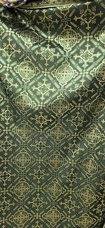 Liturgical Brocade,Church Gorgeous Cross, Green/Gold, Liturgical Metallic Brocade Fabric, Non-Stretch, Sold by the Yard Color, 60" Wide