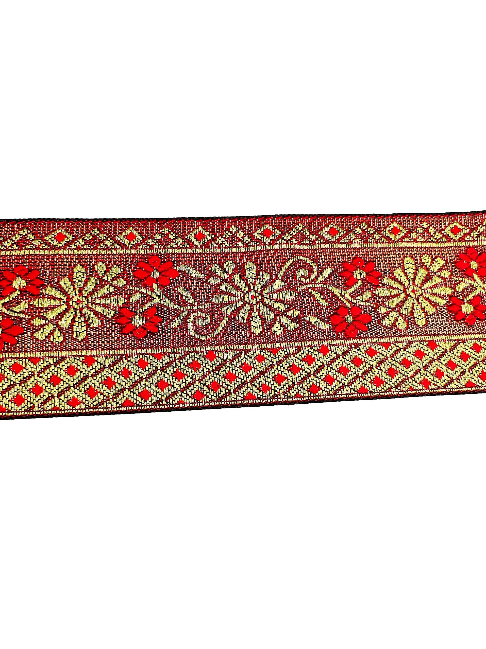 CARTZEYE Lace Border for Saree Falls Reel Jacquard Woven Heavy Design Work for Saree, Kurti, Dresses, Bandhani, Lehenga, Decorative Ribbon - 7.5 cm Width (Red, 9 Meter) 1