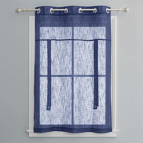 Vista 43 de PONY DANCE Cortinas de ventana de baño, pantalla con lazo para dormitorio, filtro de luz, semitransparente, cortinas romanas elegantes para Blanco