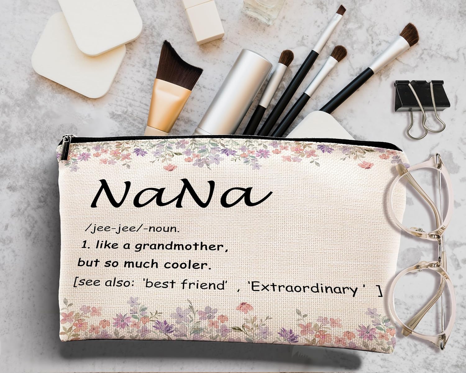 kdqua Nana Floral Makeup Bag, Best Grandma Gifts for Christmas Birthday from Grandkids, Nana Gifts from Granddaughters Grandsons Cosmetic Bags Zipper Pouch Travel Organizer Toiletry Bag - Image 3