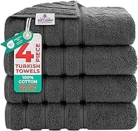American Soft Linen 4-Piece Turkish Cotton Bath Towel Set, 600 GSM Ultra Soft Absorbent 27x54 Large Dark Gray