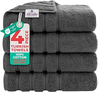 American Soft Linen 4-Piece Dark Gray Turkish Cotton Bath Towel Set, 600 GSM 27x54 Inch Luxury Absorbent Bathroom Towels