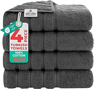 American Soft Linen Luxury 4 Piece Bath Towel Set, 600 GSM 100% Cotton T...