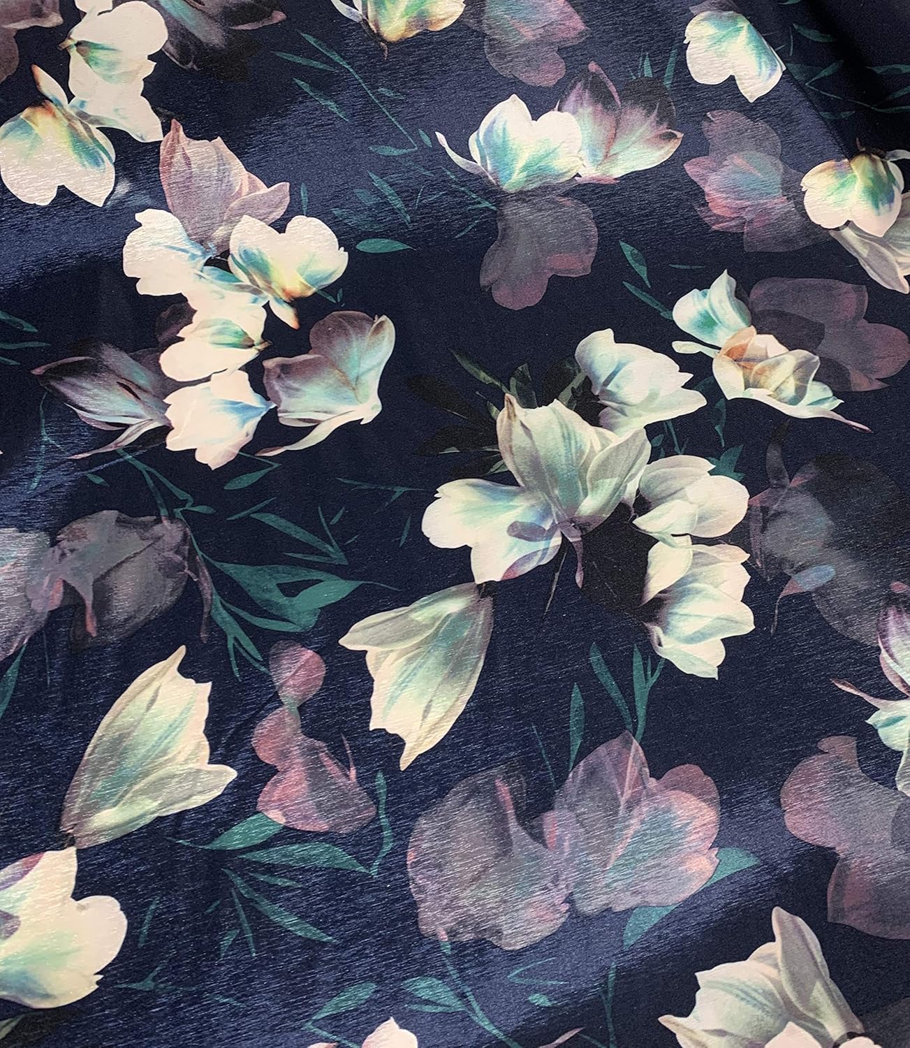 Midnight Magnolia Floral - Stretch Polyester Taffeta Fabric