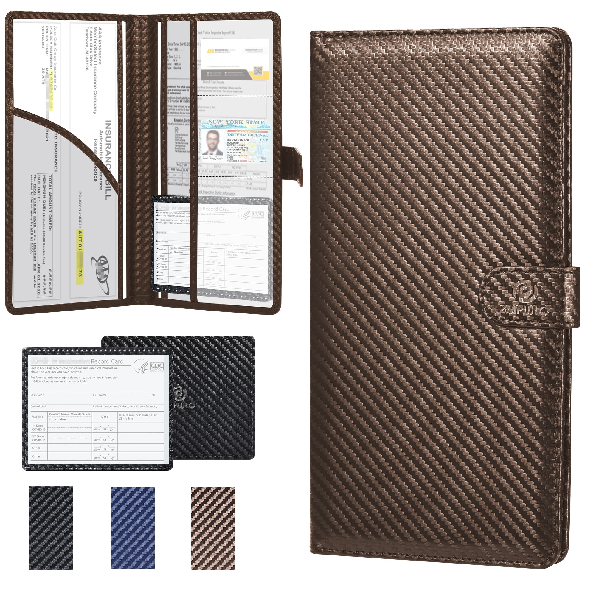 PL ZMPWLQ Car-Registration-and-Insurance-Holder with Magnetic Closure PU Leather-Car-Document-Holder for Cards Insurance and Registration Holder Brown