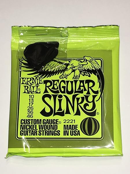 Ernie Ball Regular Slinky Electric Guitar Strings with 6 Free Plectrums