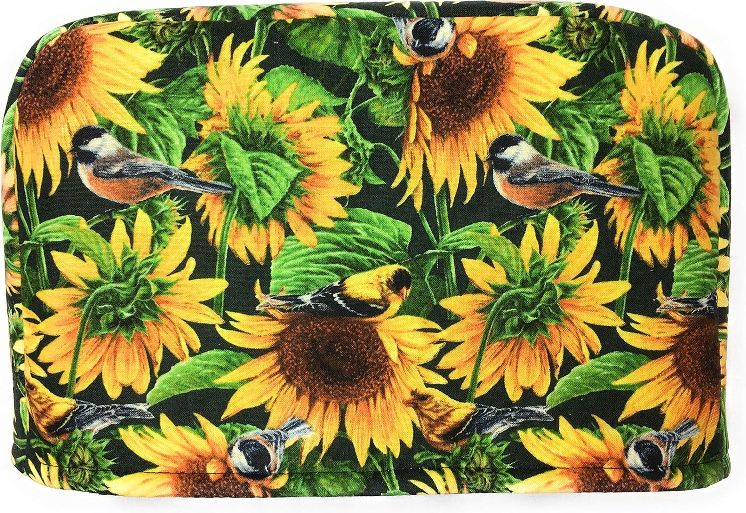 2 Slice Slot Sunflowers Yellow and Brown with Green Leaves and Song Birds Reversible Toaster Kitchen Appliance Dust Cover Cozy 11.5(l) x 7.5(h) x 5.5(w) She Who Sews