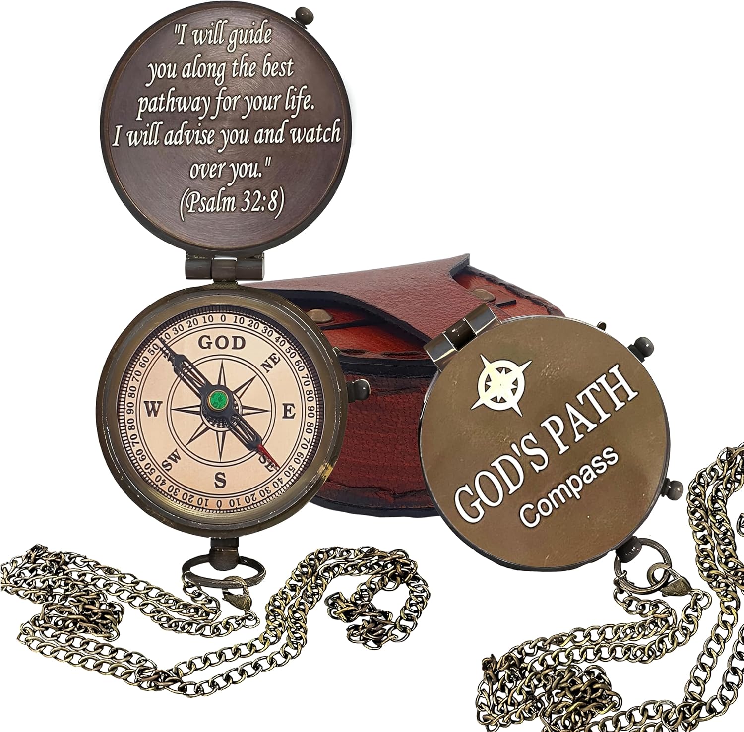 PSALM God's Path Compass - Engraved Working Handmade Antique Compass with Scripture - Religious, Christian, Catholic, Christening, First Communion, Confirmation Gifts for Teenage Men (Leather Box) - Image 6