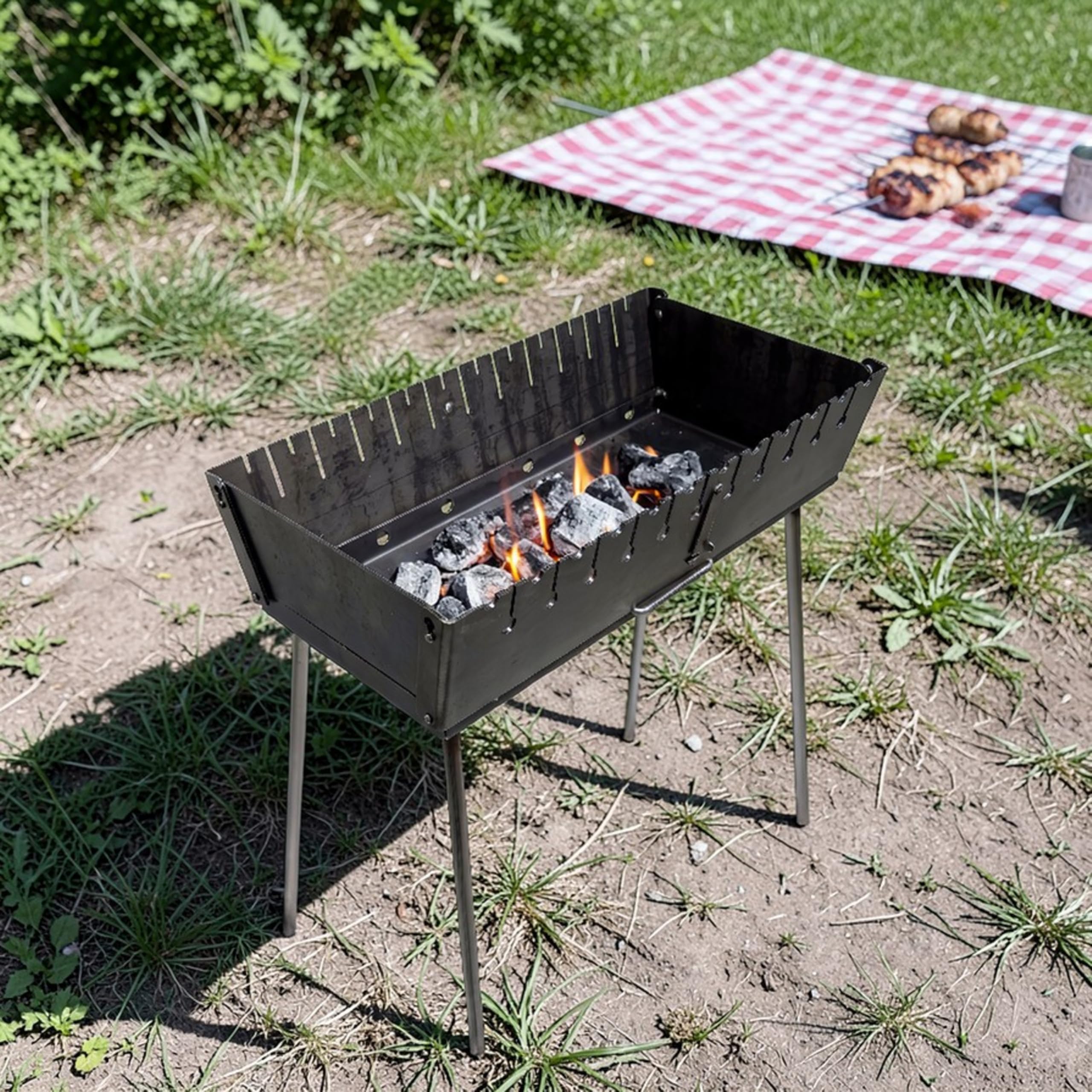 Mangal Grill Schaschlik Holzkohlegrill – Faltbarer BBQ Koffer-Grill aus 3 mm Stahl für 12 Spieße – Tragbarer Outdoor Kohlegrill für Camping, Garten, Picknick & Reisen