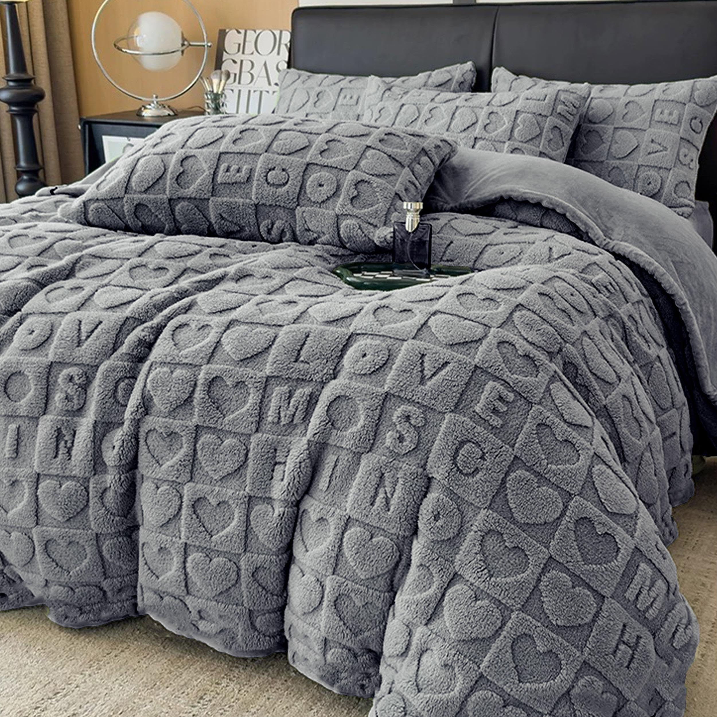 Edredón Borrego 260 x 240 cm con 2 Fundas de Cojin - Edredón Nódico Invierno Cálido y Suave con Relleno de Micro Fibra Poliéster, Edredón Reversible Franle y Sherpa