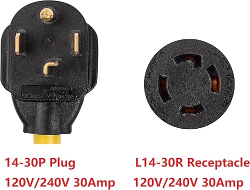 Miniatura 2 de ONETAK NEMA 14-30P a L14-30R ETL Listado 120V/240V 30 Amp 4 clavijas macho enchufe a bloqueo de giro 4 clavijas hembra receptáculo soldador
