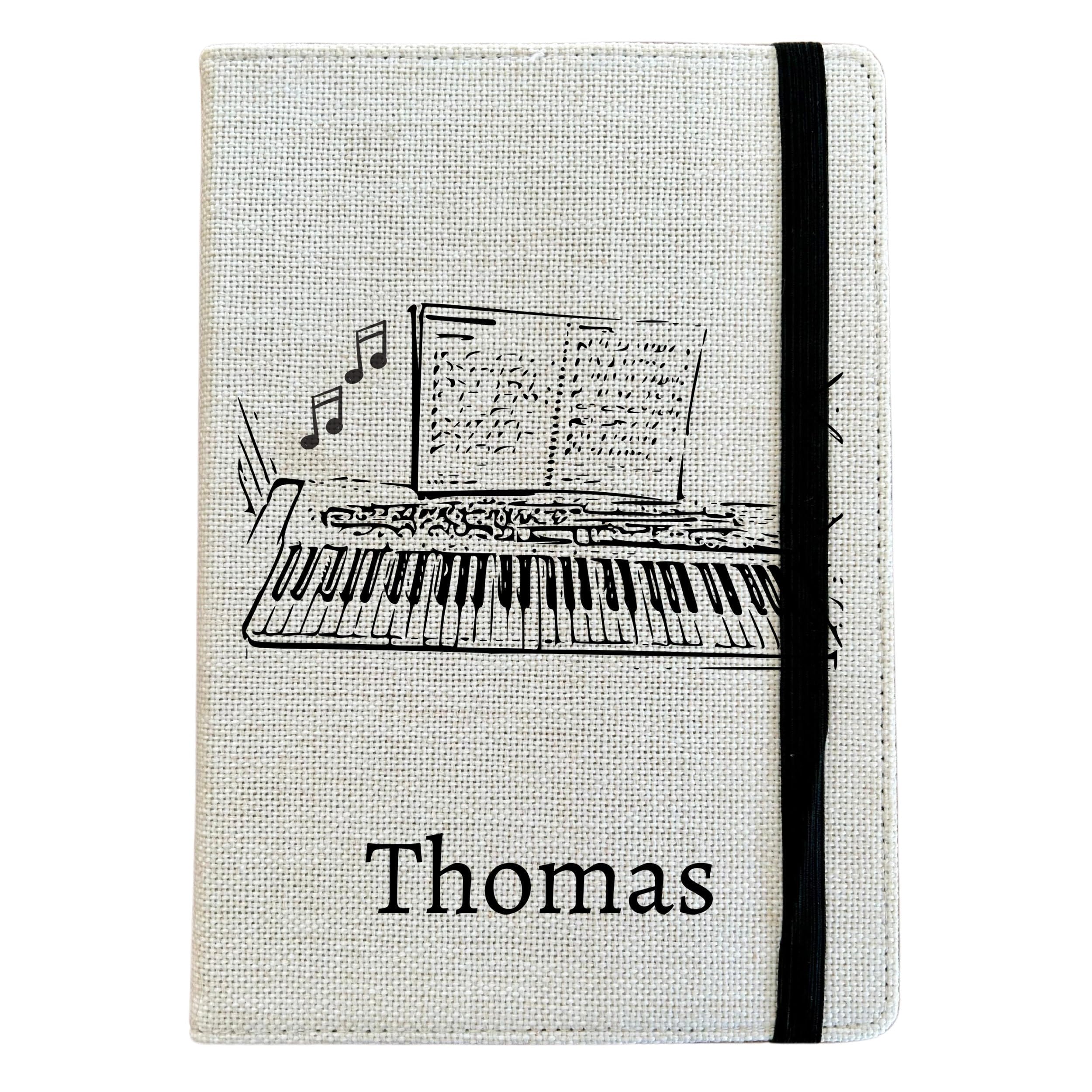 Personalised Piano A5 Notebook - Custom Musical Instrument Lined Journal - Reusable Hobby Notebook Cover - Linen Hardback Journal Cover