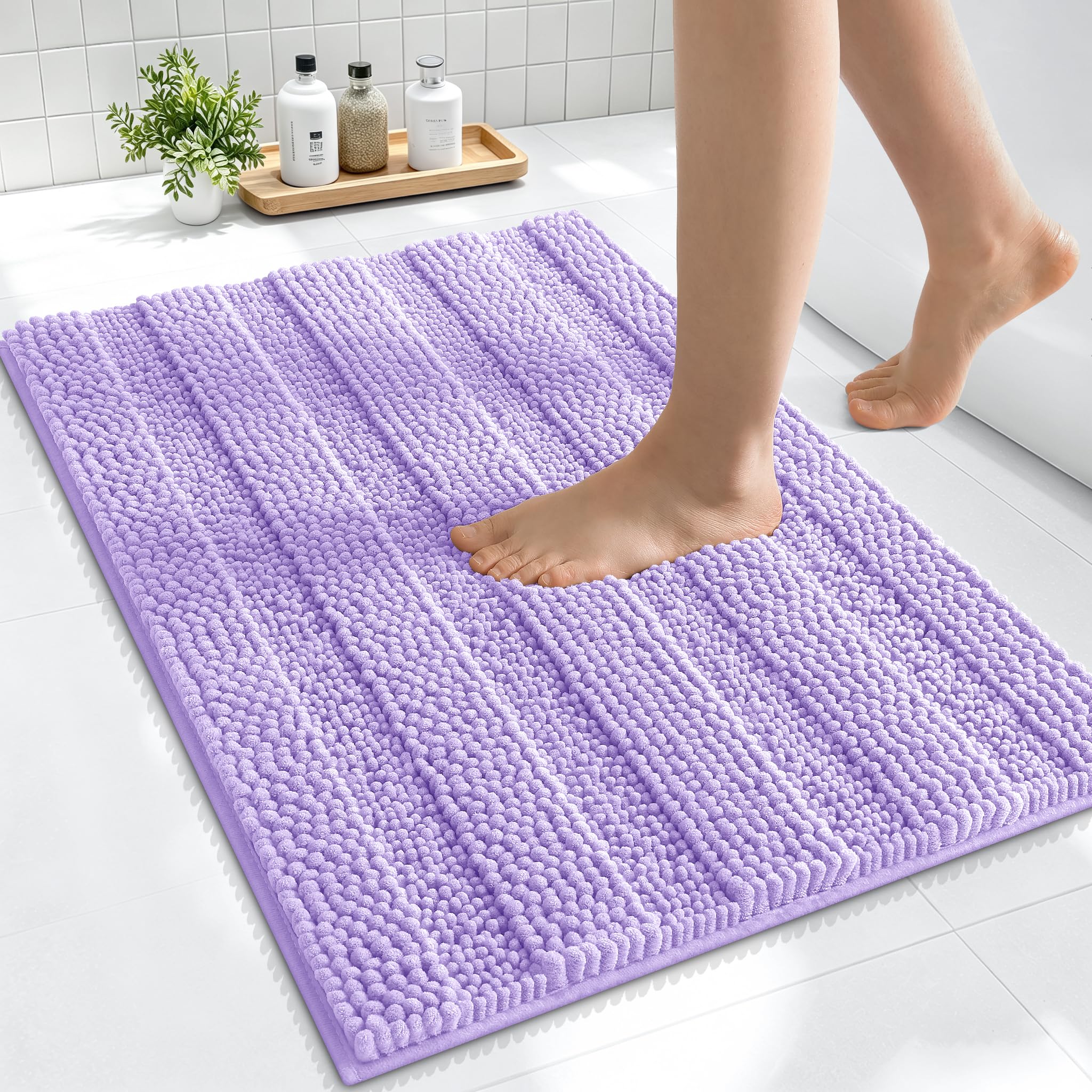 Smiry Thick Small Chenille Bathroom Rugs 24x16, Soft Bath Mat, Lavender