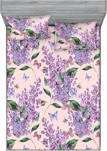 Miniatura 35 de Ambesonne Juego de sábanas bajeras tropicales y fundas de almohada, diseño abstracto de hojas de plátano de Monstera inspirado en olas retro