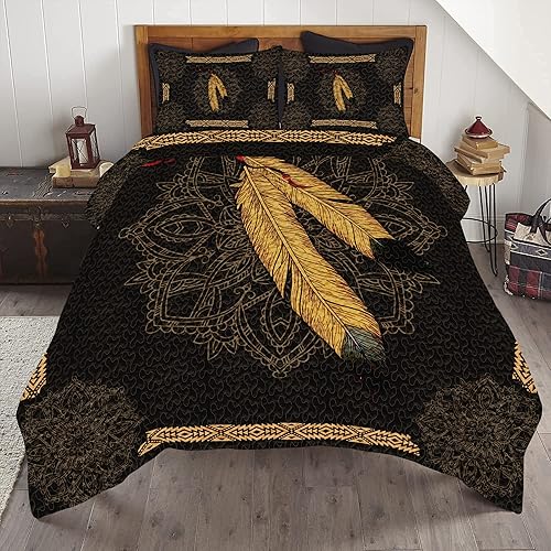 Juego de edredón amarillo atrapasueños, juegos de edredón nativos americanos para papá, mamá, esposo, esposa, hijo, hija, juegos de edredón King,