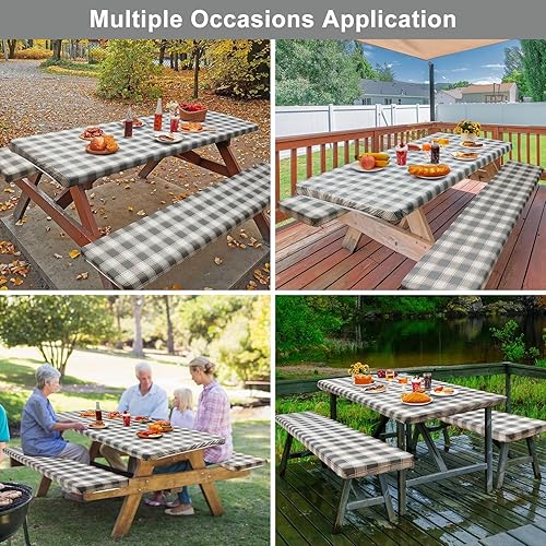 Miniatura 58 de Play Tailor - Mantel para mesa de pícnic con cubiertas para bancas, impermeable y a prueba de viento con bolsa de cordón, ajustable a mesas y bancas