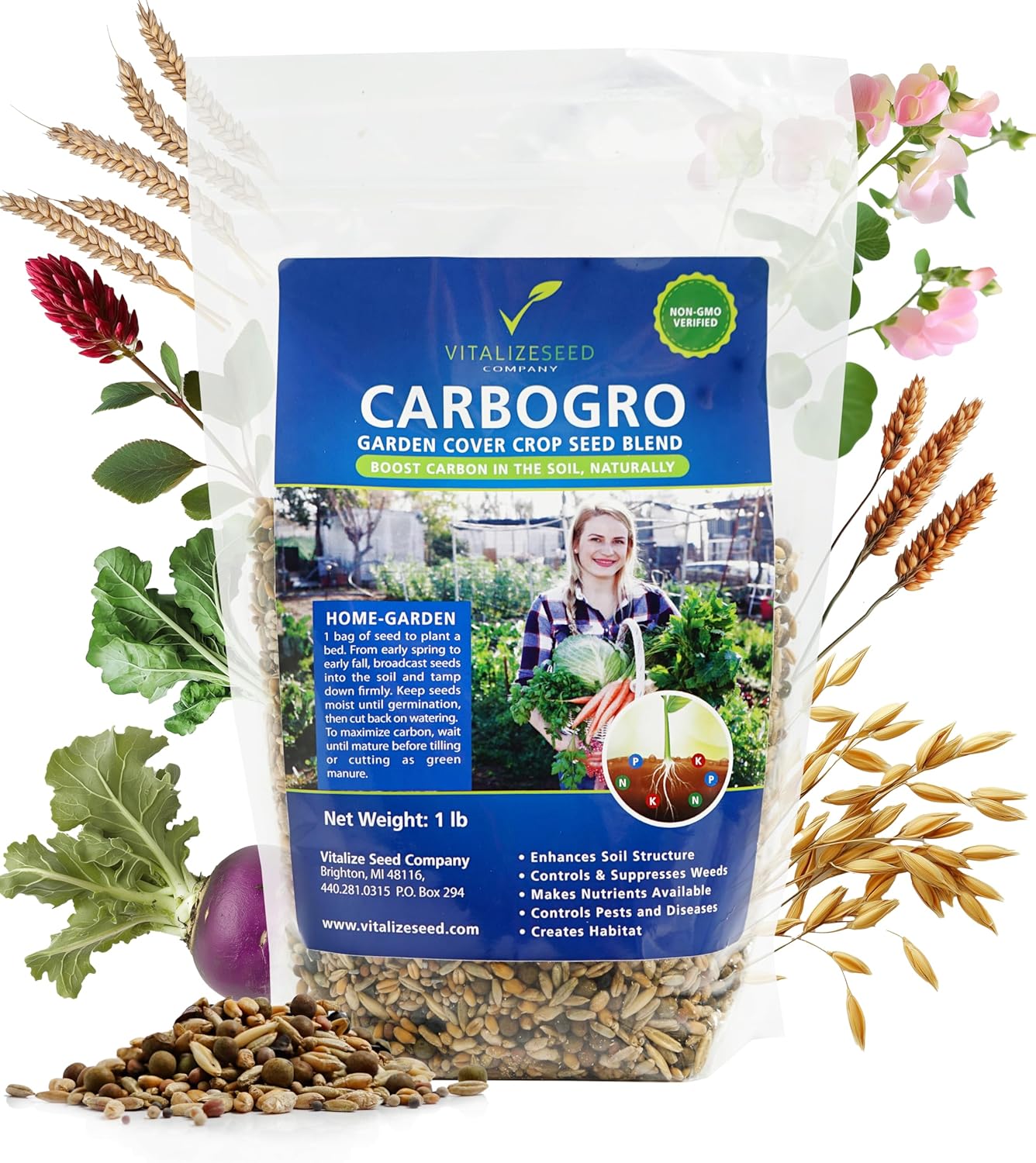 Vitalize Seed Nitrogro Summer/Spring Cover Crop Seed Mix | 14 Premium Species - Perfect Blend for Nitrogen Fixation & Scavenging | Enhances Soil Biology, Pollinator Attraction & Soil Health -2.75 lb