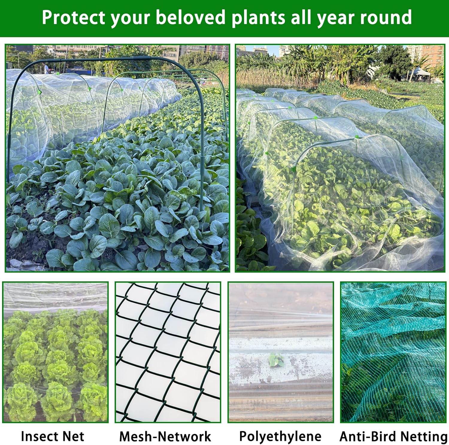 8 Sets 41.3"x32" Greenhouse Hoops Grow Tunnel for Garden Plants and Raised Beds,Durable Removable Rust-Free Steel Coated Frame Garden Hoops Kit with 24 Clips,Row Cover Hoops for Outdoor Vegetable
