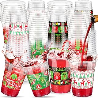 120 Pieces Christmas Sweater Plastic Cups 16 Oz Christmas Disposable Plastic Cups Xmas Tree Santa Reindeer Snow Drinking Cups for Christmas Party Supplies, Merry Christmas Party Decorations