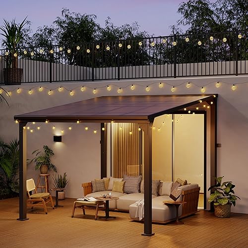 Pamapic 10 * 10FT Wall Mounted Gazebo,4*4 Inch Thickened Pillars & Enlarged Base,Outdoor Hardtop Lean to Pergola,Aluminum Frame Pergola,UV Resistant Polycarbonate Roof,Outdoor Patio Awnings for Deck