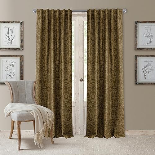 Miniatura 12 de Elrene Home Fashions Antonia Damasco Floral Opaco Panel de Cortina Individual para Ventana, 52"x95", Rojo Rojo,Oro envejecido,Gris