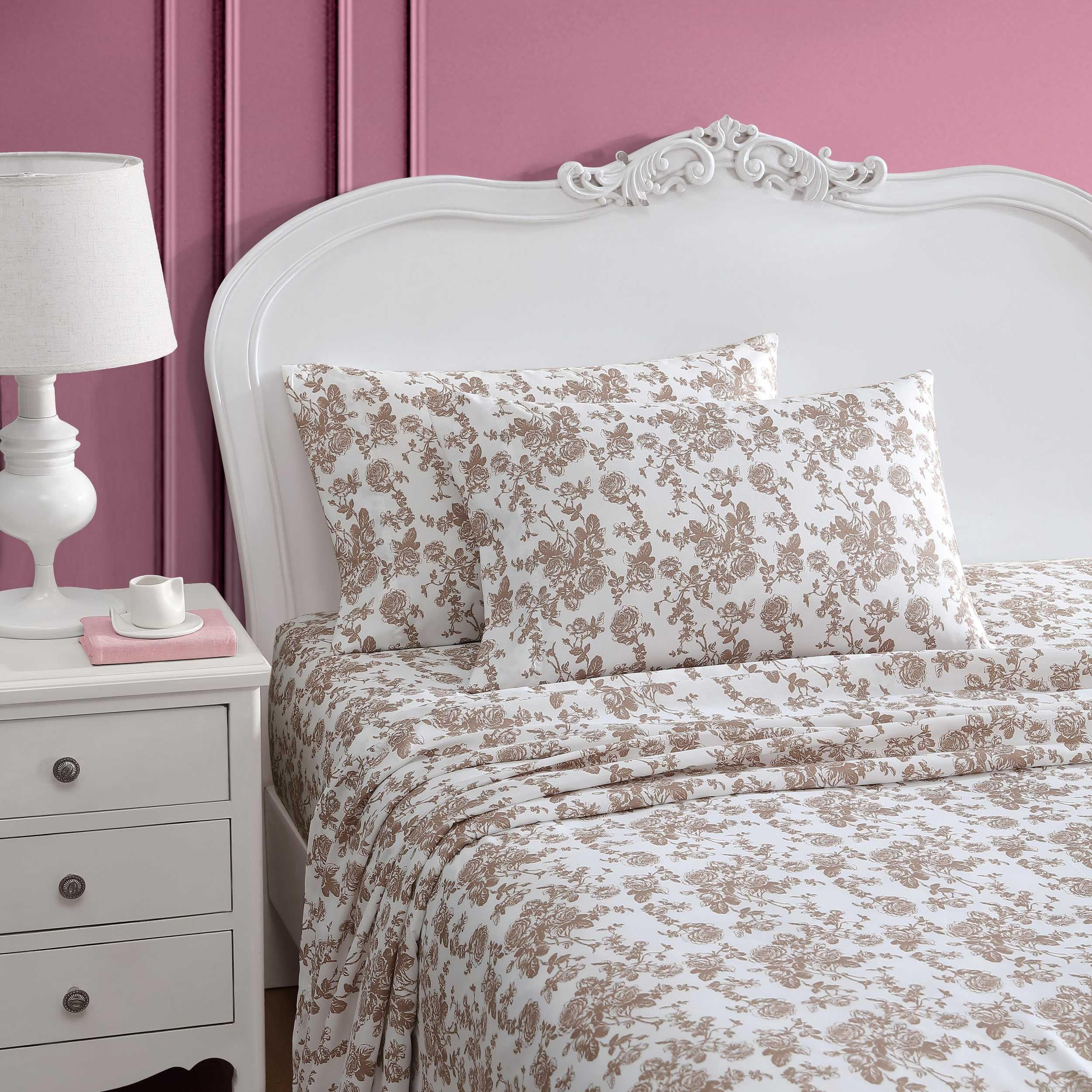 Betsey Johnson - Twin Sheet Set, Soft & Lightweight Bedding, Fade & Wrinkle Resistant (Garden Toile Brown, Twin) - Image 2