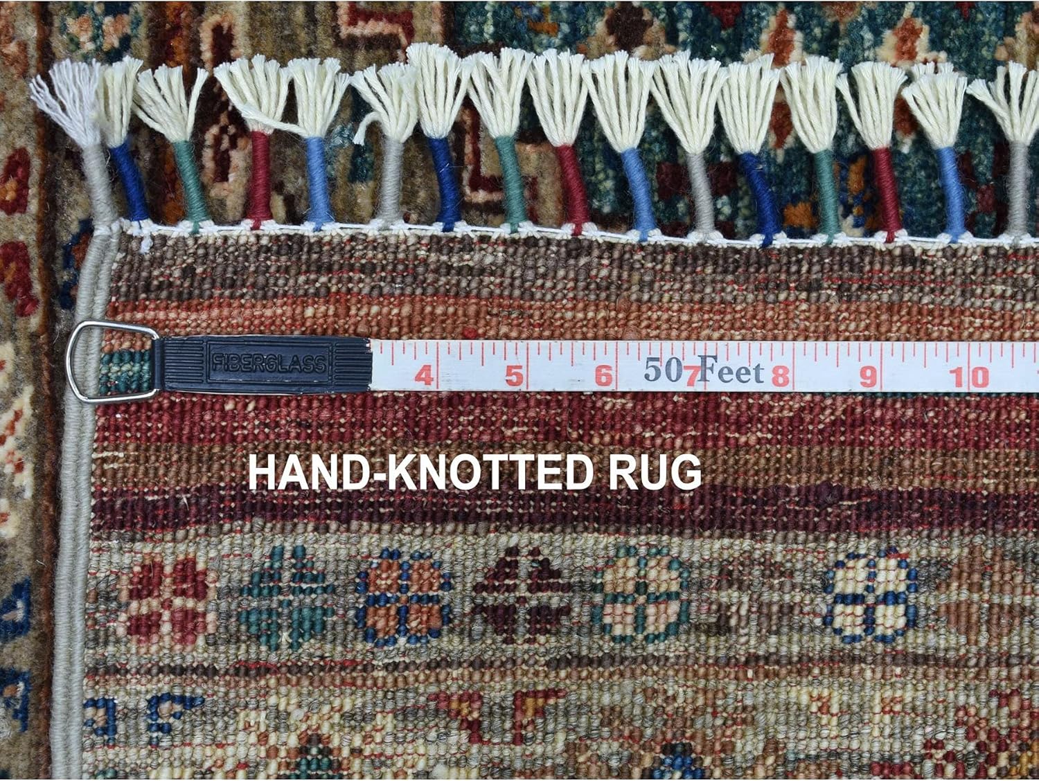Hand Knotted Gray Super Kazak Khorjin Design with Colorful Tassles Pure Afghan Wool Oriental Runner Rug (2'9"x8')