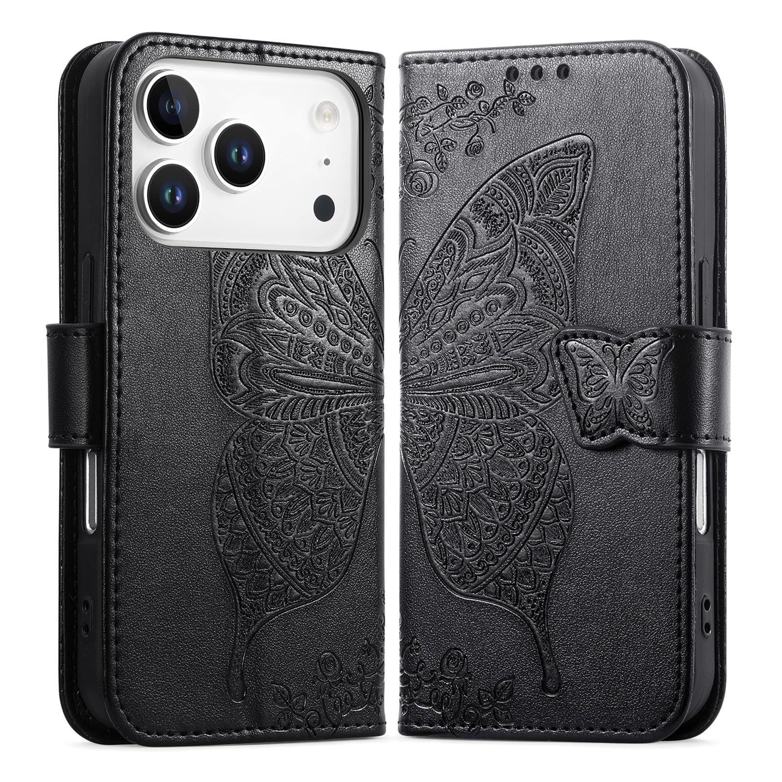 Étui iPhone 17 Pro noir compagnon de voyage idéal avec motif papillon chic - 8