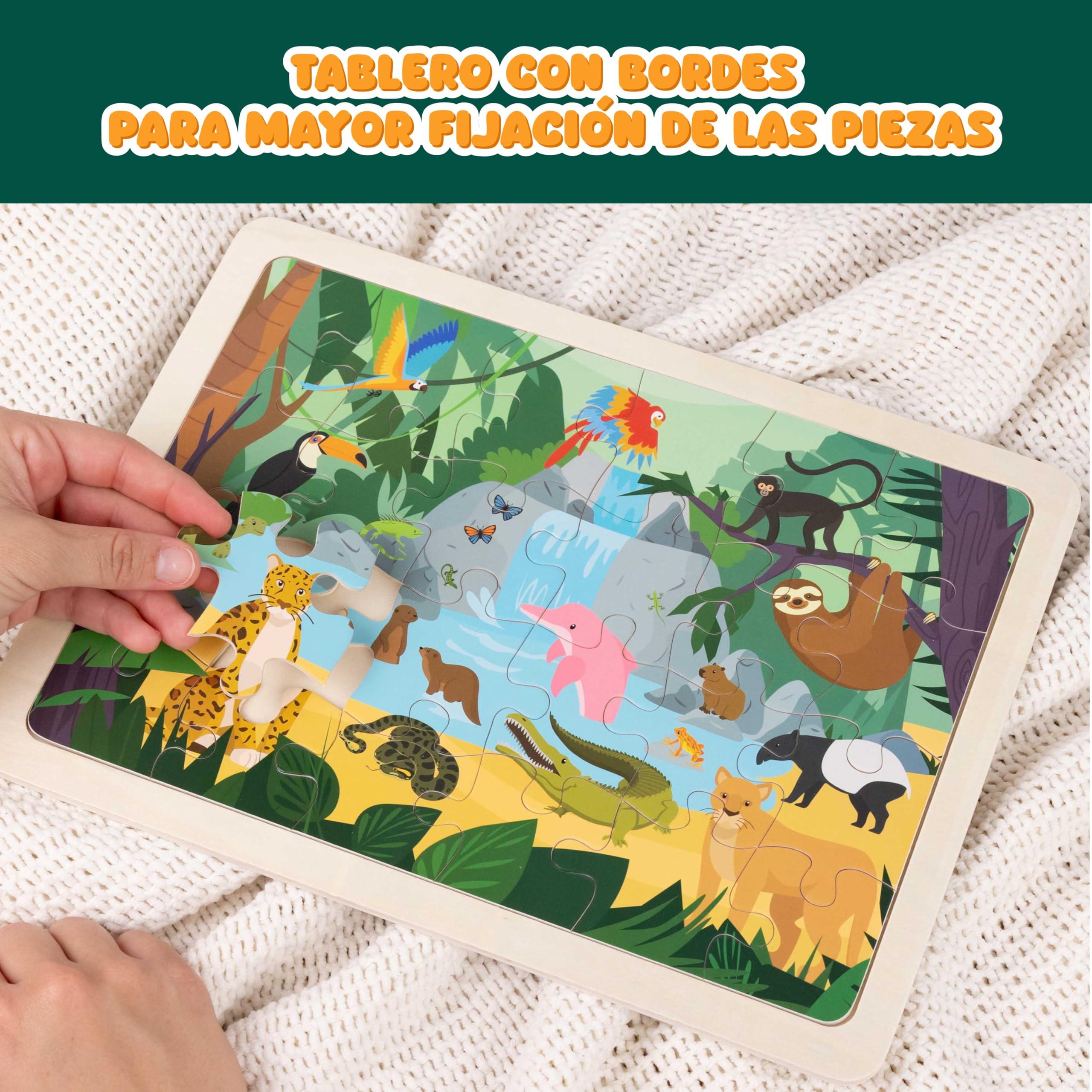 BONNYCO Puzzle Madera para Niños 6 Sets 24 Pcs, Animales de Diferentes Ecosistemas. Puzzles Infantiles con Tablero, Juguetes Educativos, Regalos para Niños 3 a 8 Años, Navidad