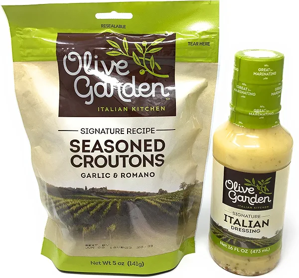 Olive Gardens Signature Italian Salad Dressing and Seasoned Croutons - Bundle