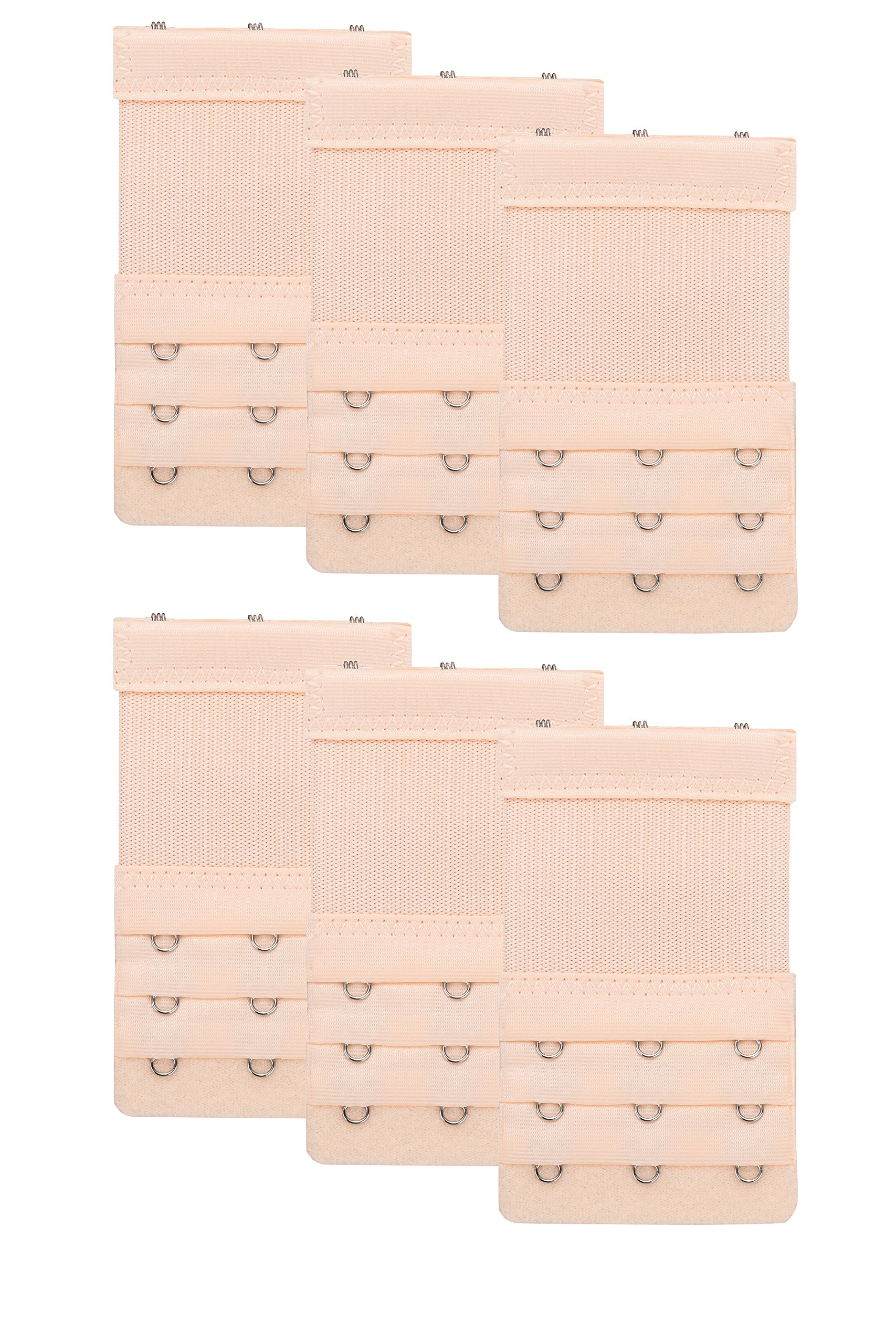 (Black White Beige) Bra Extender 3 Hook 3 Row Elastic Bras Strap Extensions 6 Pcs