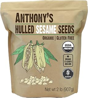 Anthony's Organic Hulled White Sesame Seeds, 2 lb - Raw, Gluten-Free, Non-GMO, Keto, Vegan Friendly