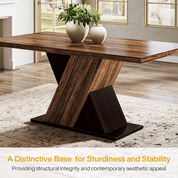 Tribesigns 55-Inch Farmhouse Dining Table for 4, Rectangle Rustic Brown Kitchen Dining Room Table, Wooden Dinner Table for Small Spaces, Dining Room