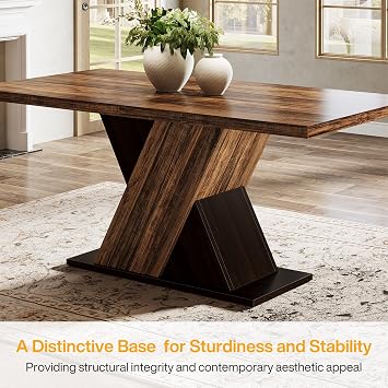 Tribesigns 55-Inch Farmhouse Dining Table for 4, Rectangle Rustic Brown Kitchen Dining Room Table, Wooden Dinner Table for Small Spaces, Dining Room