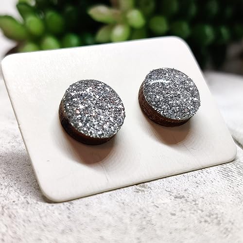 Miniatura 4 de Pendientes de tuerca, brillantes, 10 mm, hechos a mano, postes de acero inoxidable para orejas sensibles, tuerca para mujeres, hombres y niñas
