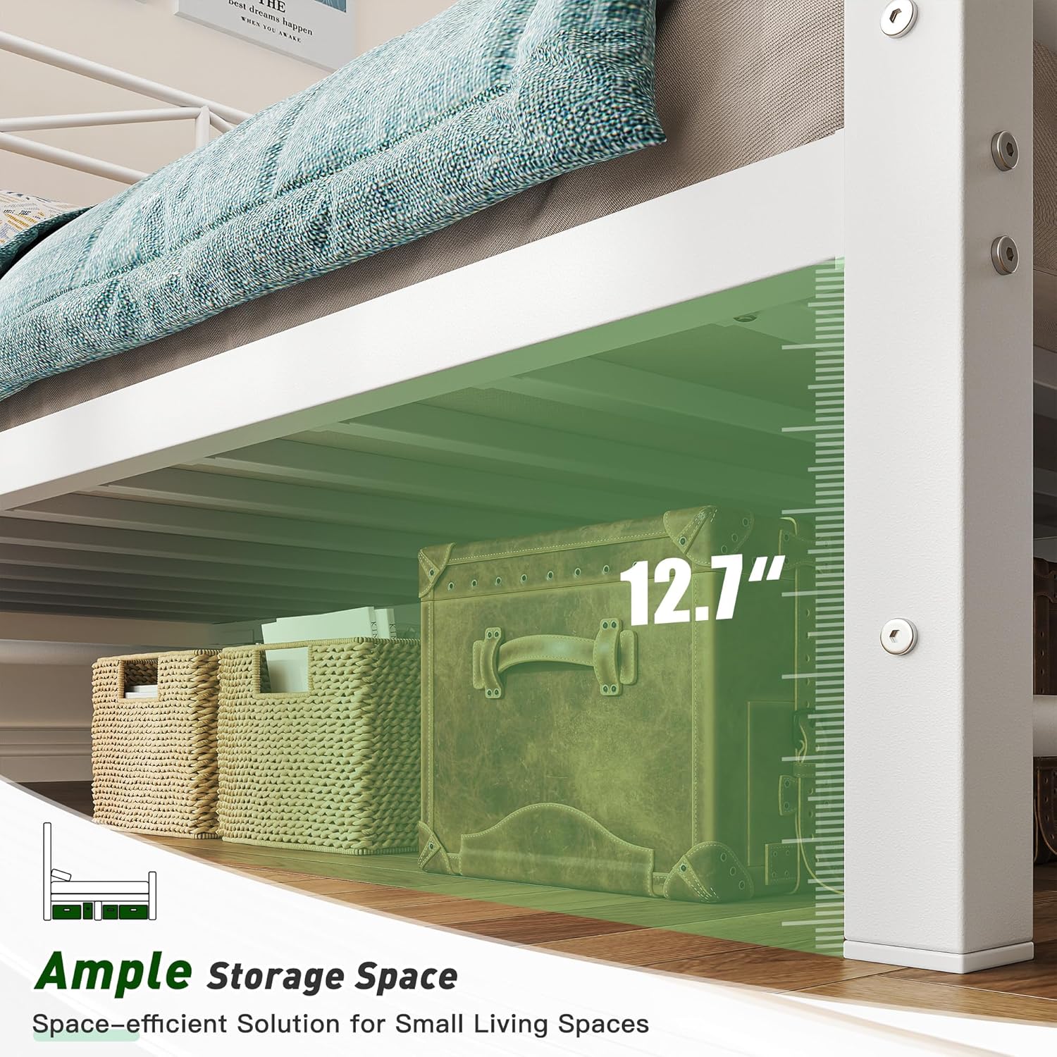 EnHomee 54" Metal Twin Bed Frames with Tall Headboard & Footboard, LED Light Twin Bed Frame, Strong Metal Slats Support and Noise-Free Design with Under Bed Storage/No Box Spring Needed/White