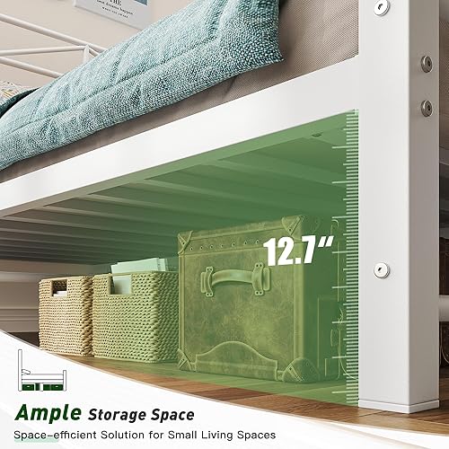 Miniatura 4 de EnHomee Marcos de Cama Individuales de Metal de 54" con Cabecero Alto y Piecero, Marco de Cama Individual con Luz LED, Soporte de Listones de Metal